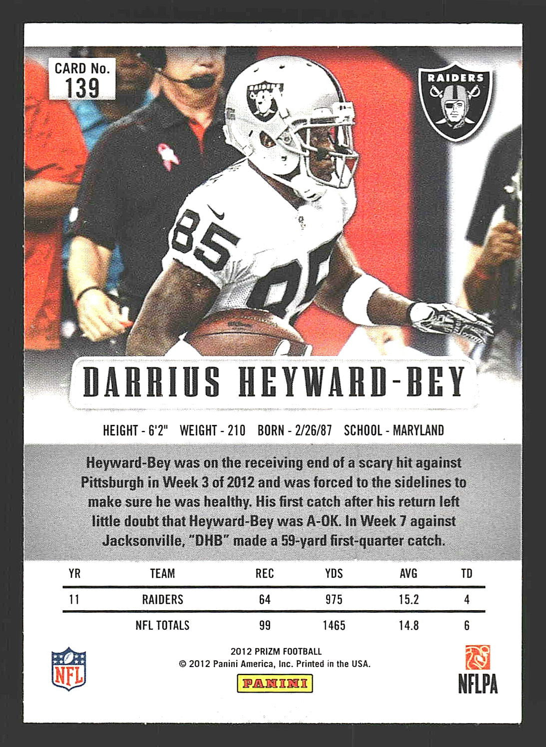 2012 Panini Prizm #139 Darrius Heyward-Bey