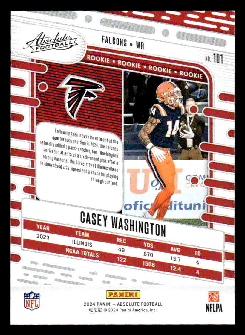 2024 Panini Absolute #101 Casey Washington Red and Blue