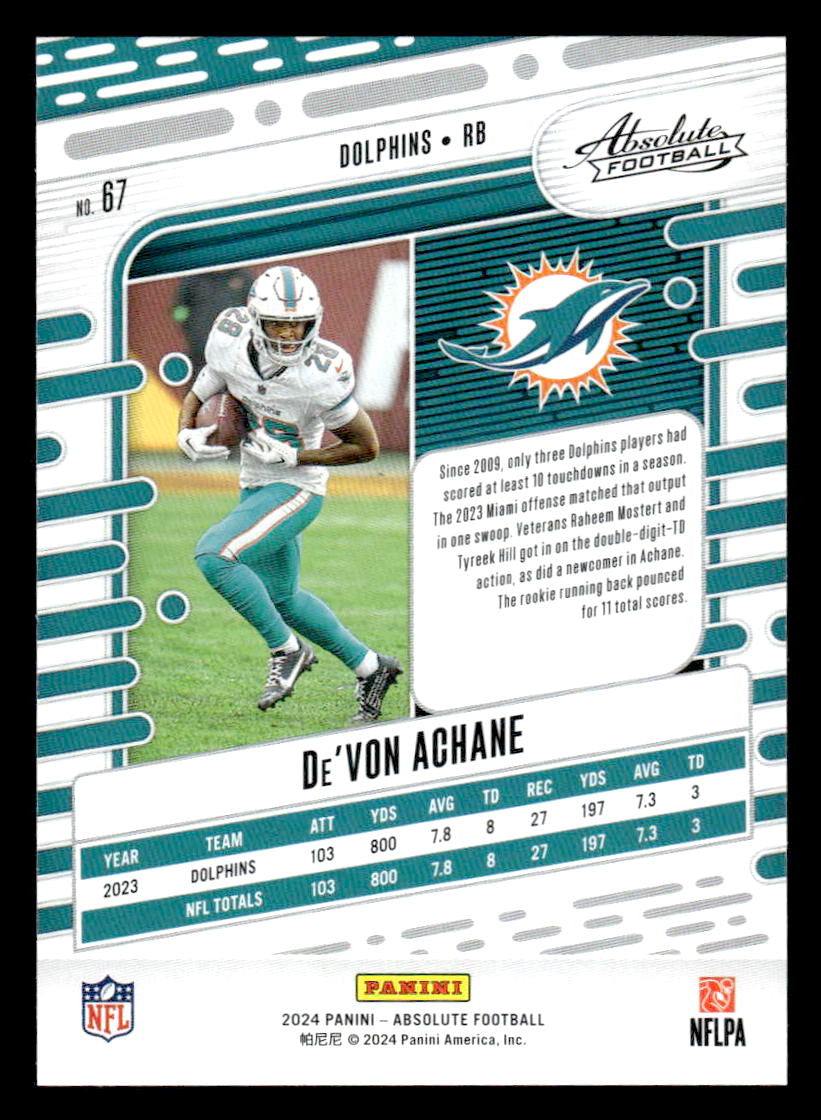 2024 Panini Absolute #67 De'Von Achane Red and Blue