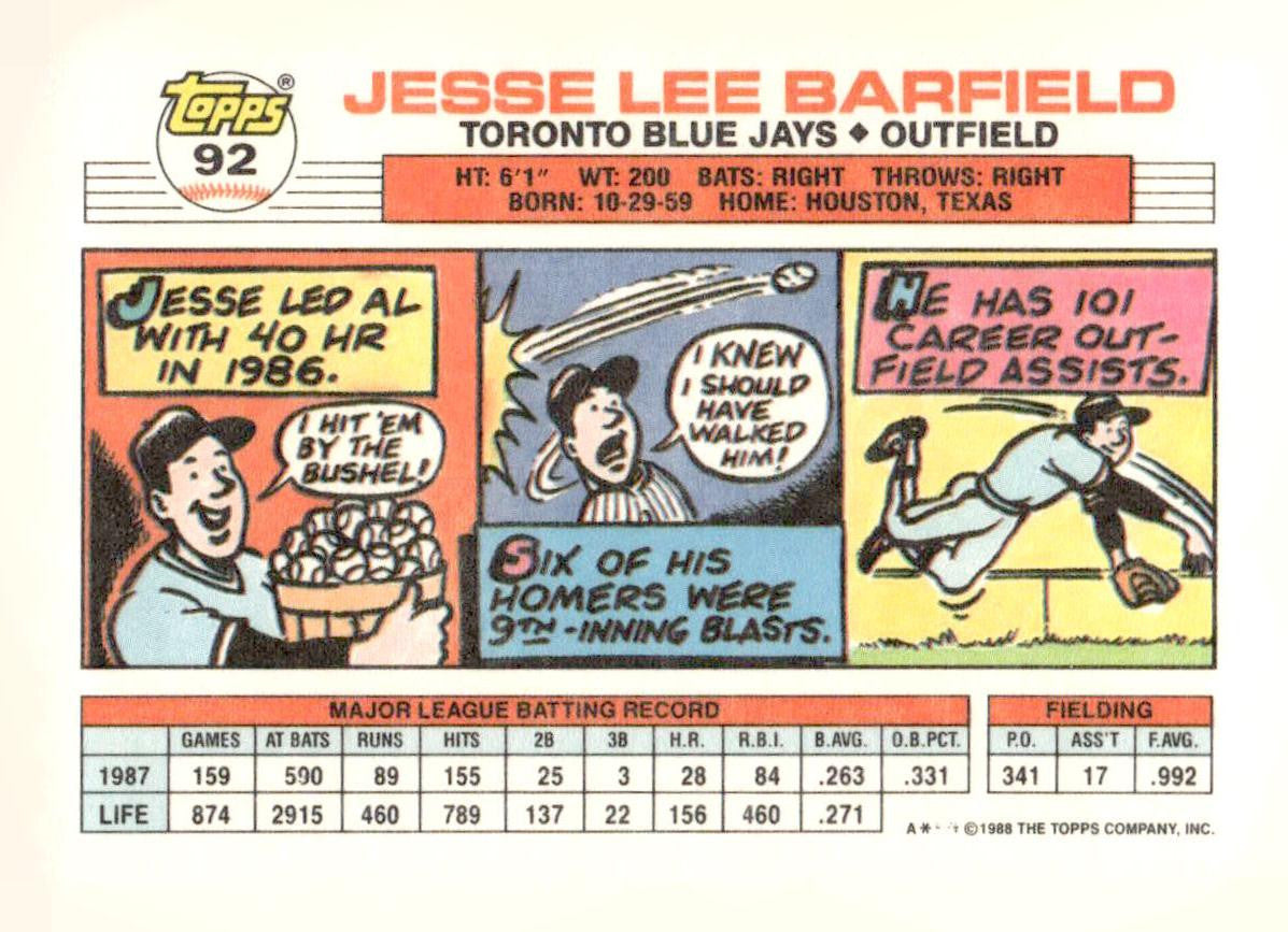 1988 Topps Big #92b Jesse Barfield