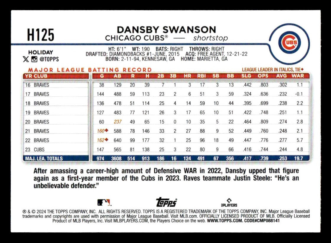 2024 Topps Holiday #H125 Dansby Swanson