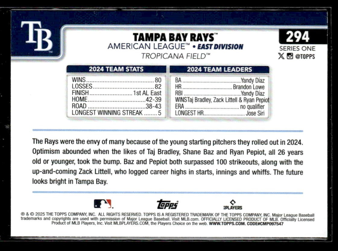 2025 Topps #294 Tampa Bay Rays Silver Crackle Foilboard