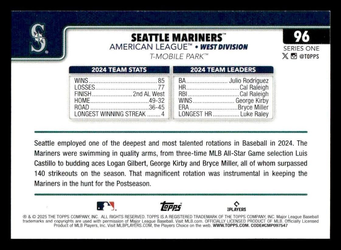 2025 Topps #96 Seattle Mariners