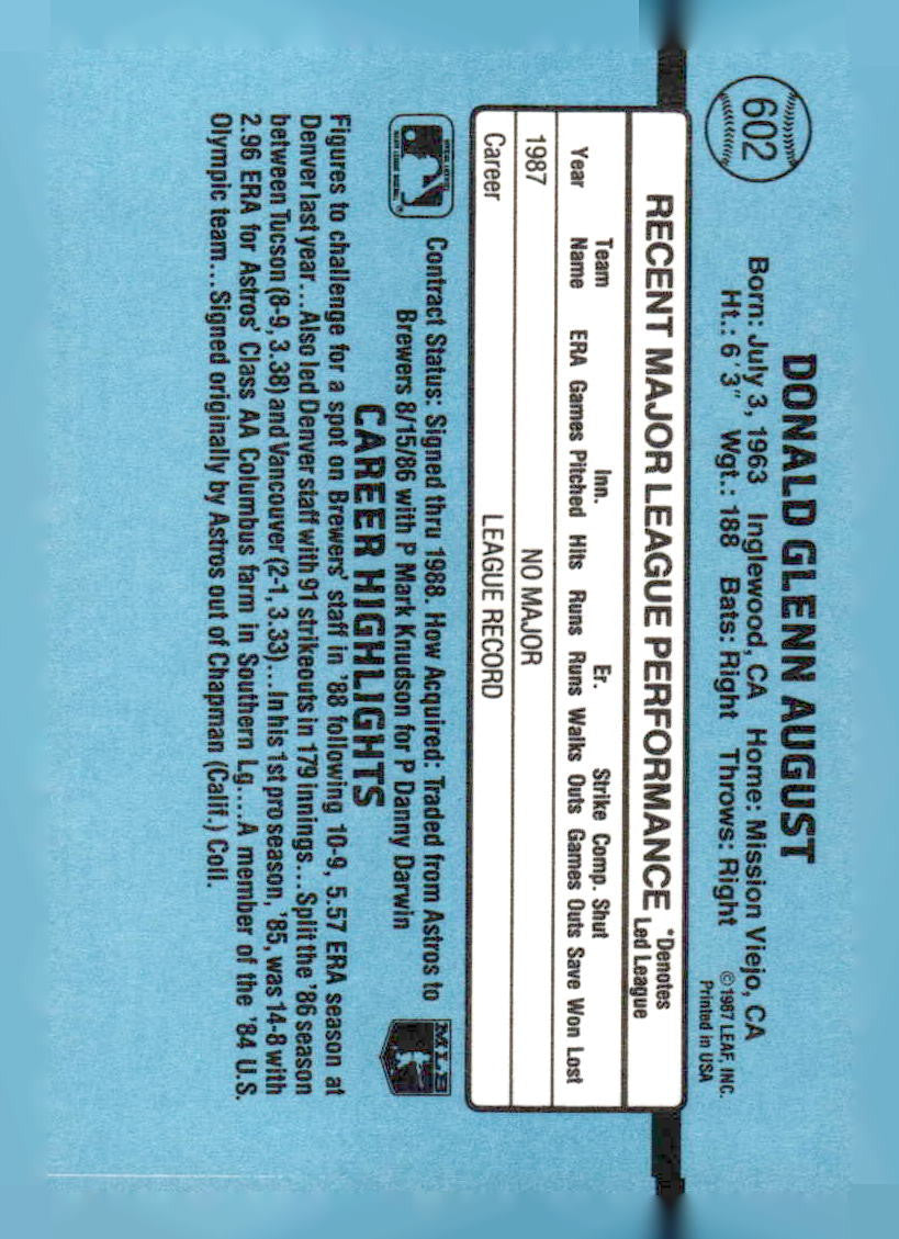 1988 Donruss #602c Don August