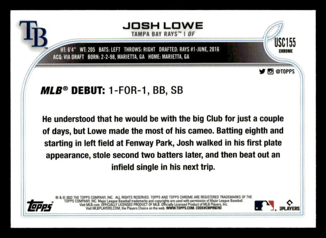 2022 Topps Chrome Update #USC155 Josh Lowe Purple Refractor