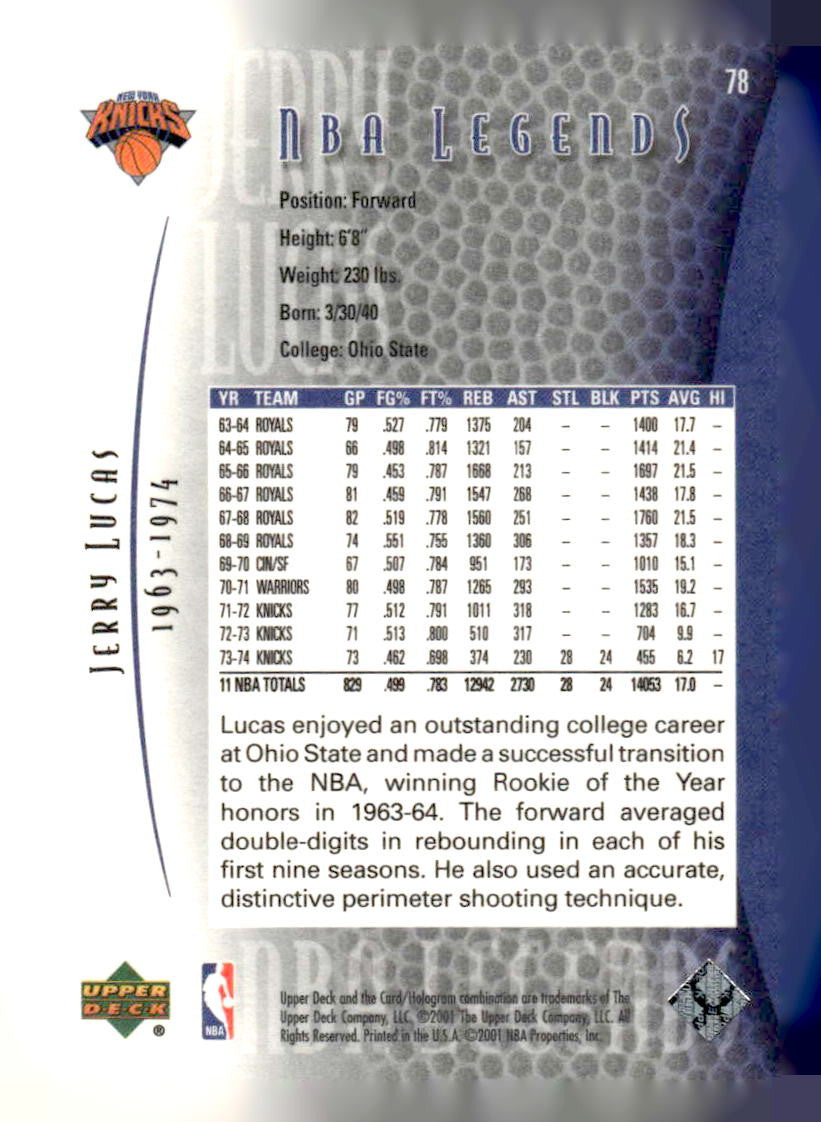 2000-01 Upper Deck Legends #78 Jerry Lucas