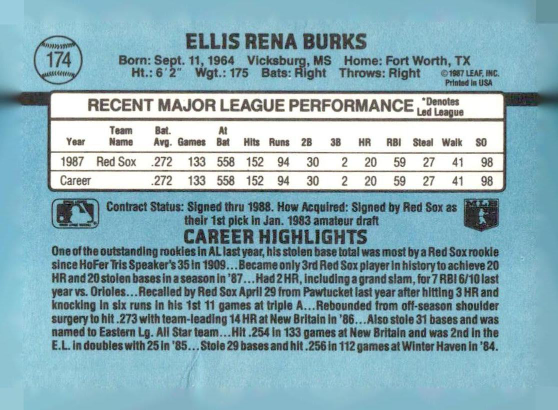 1988 Donruss #174 Ellis Burks