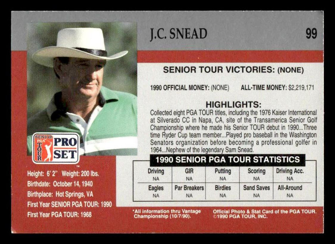 1990 Pro Set PGA Tour #99 J.C. Snead