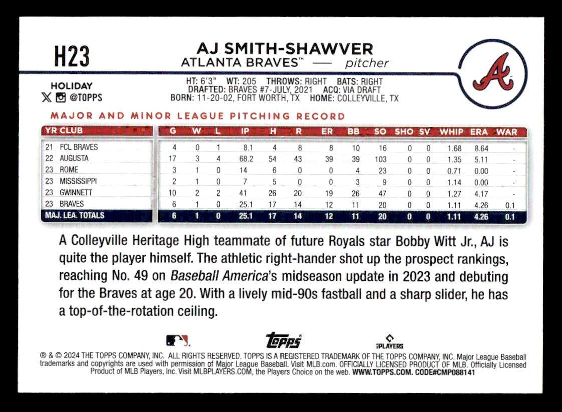 2024 Topps Holiday #H23 AJ Smith-Shawver