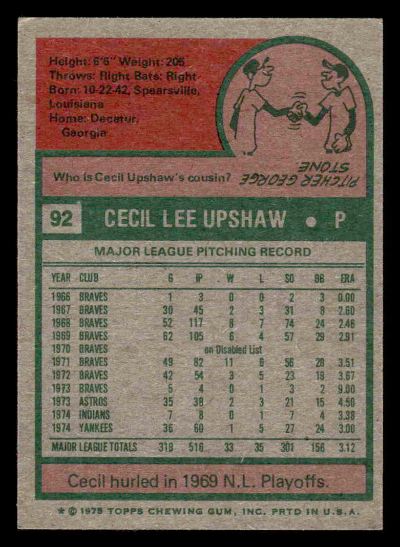 1975 Topps #92 Cecil Upshaw