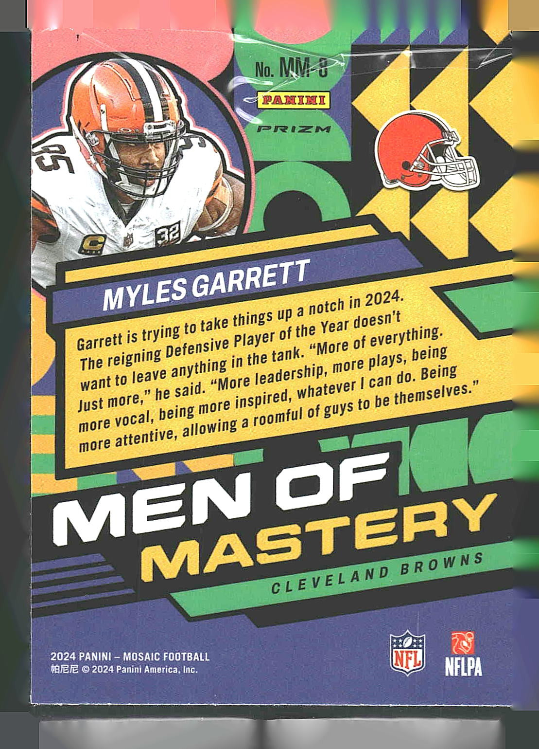 2024 Panini Mosaic #8 Myles Garrett Men of Mastery No Huddle Silver