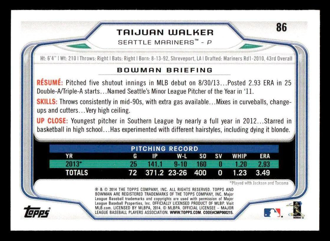 2014 Bowman #86 Taijuan Walker