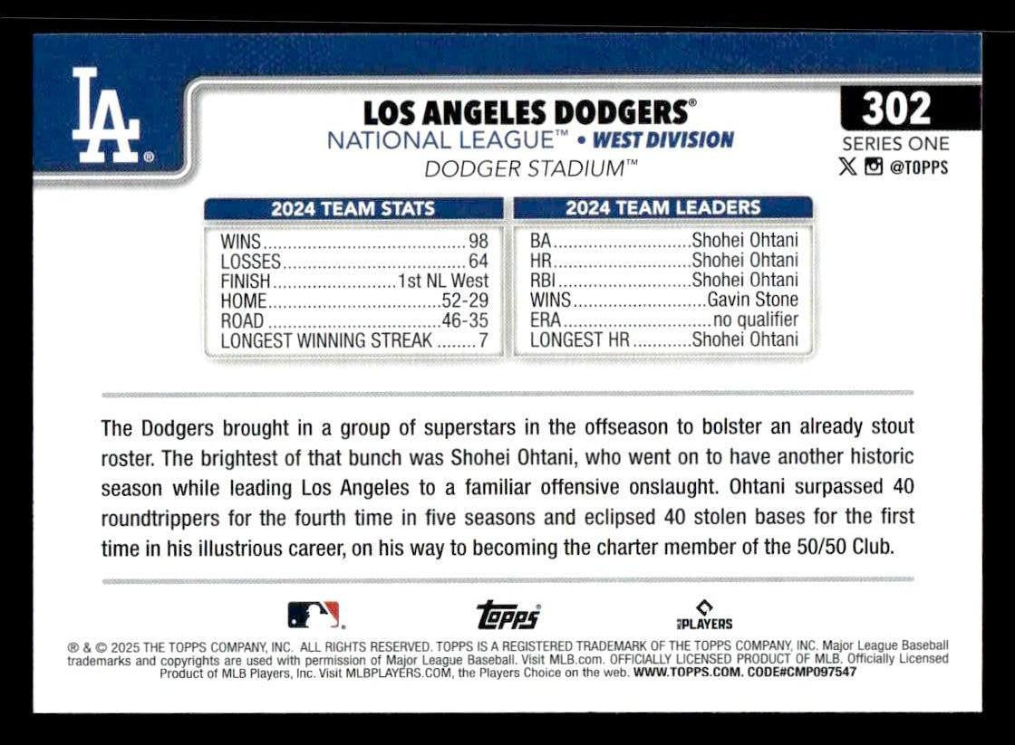 2025 Topps #302 Los Angeles Dodgers