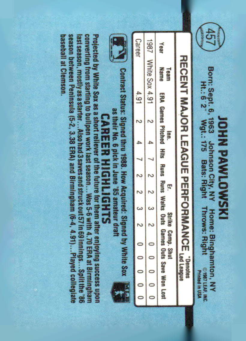 1988 Donruss #457b John Pawlowski