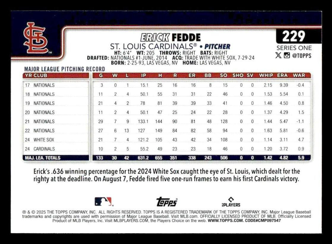 2025 Topps #229 Erick Fedde