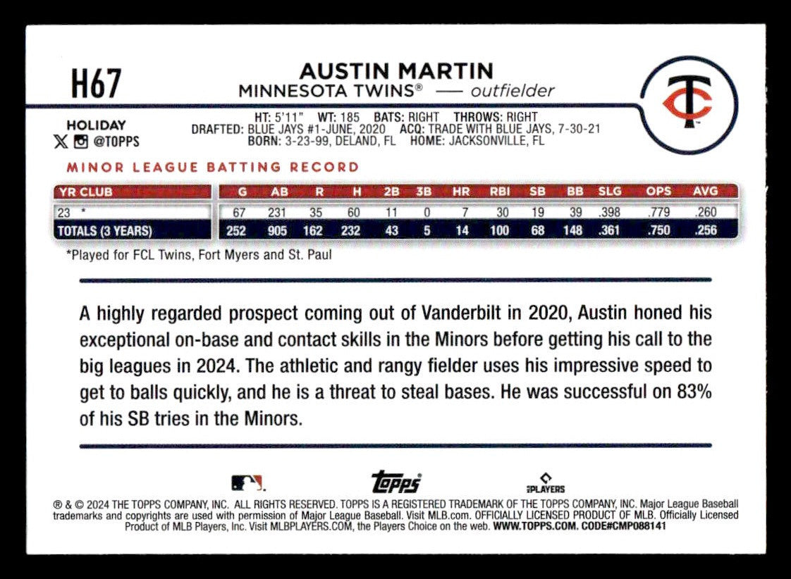 2024 Topps Holiday #H67 Austin Martin
