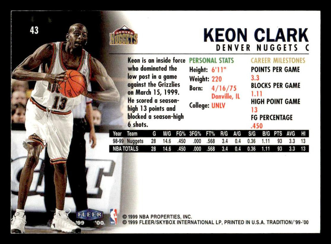 1999-00 Fleer Tradition #43 Keon Clark