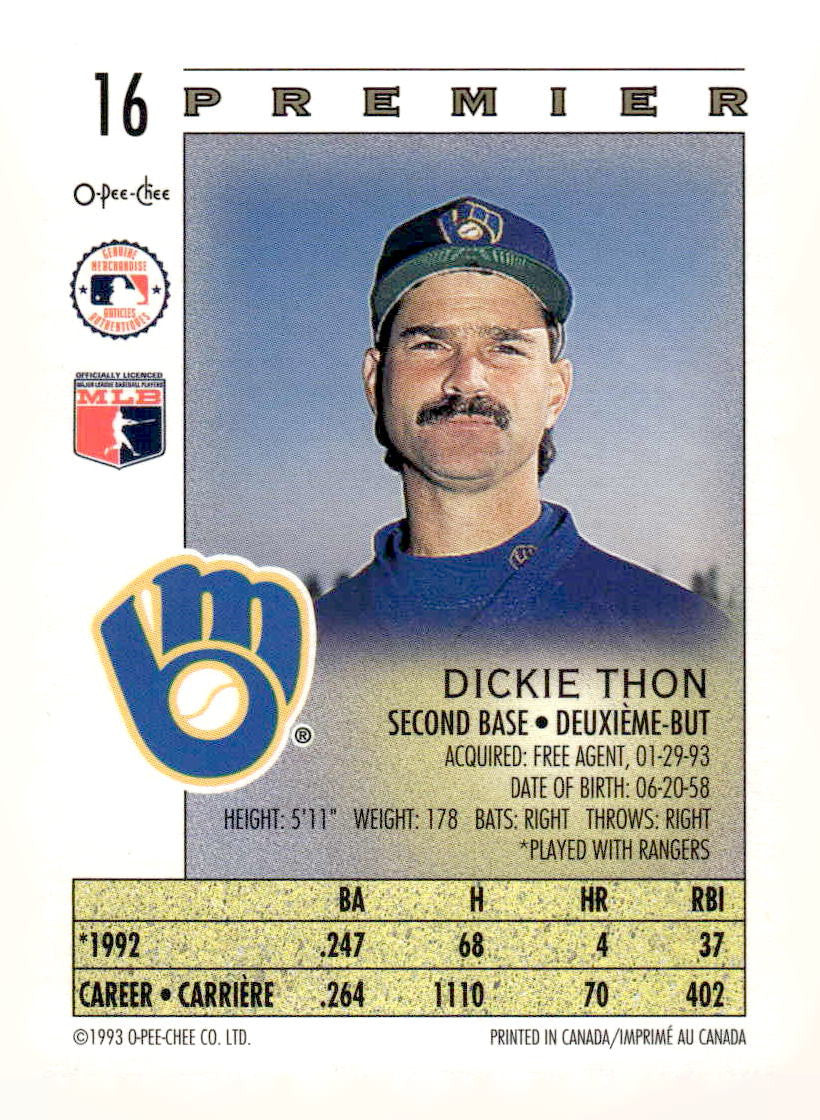 1993 O-Pee-Chee Premier #16 Dickie Thon