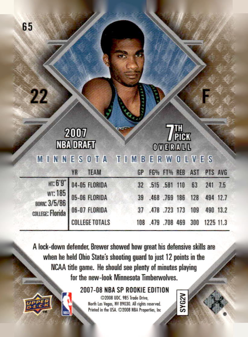 2007-08 SP Rookie Edition #65 Corey Brewer