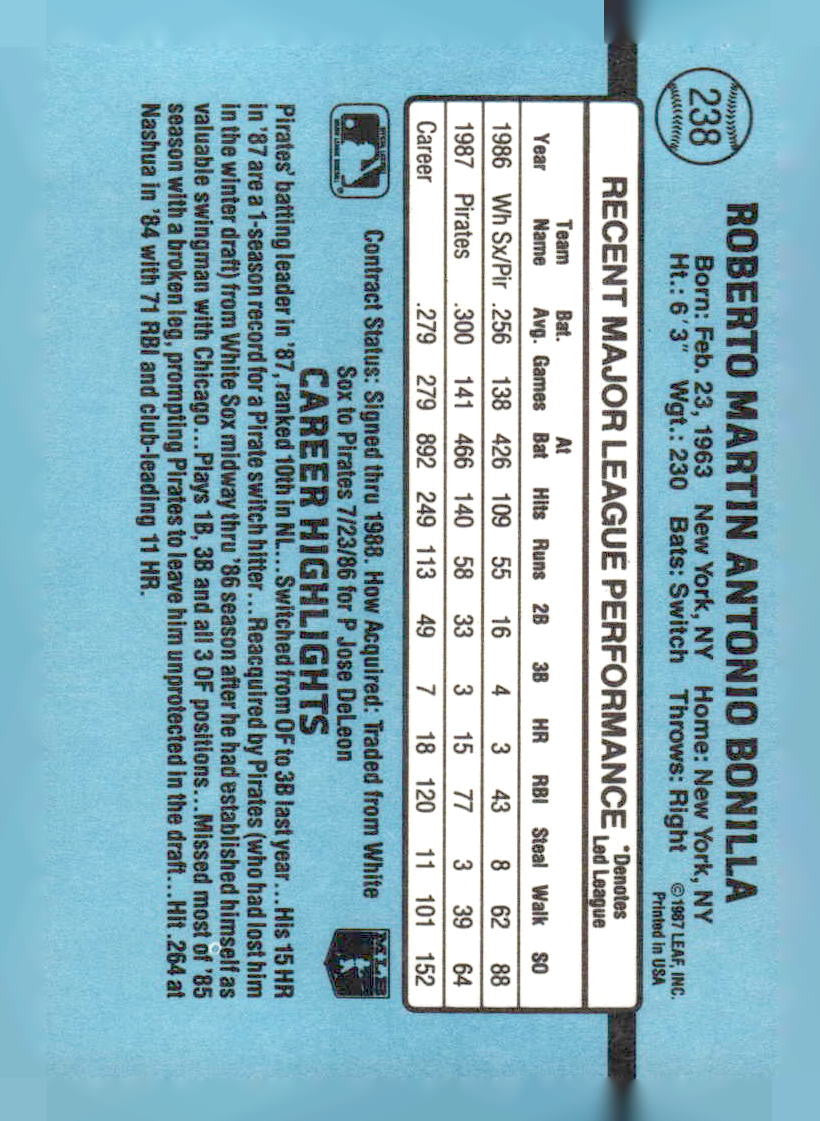 1988 Donruss #238c Bobby Bonilla