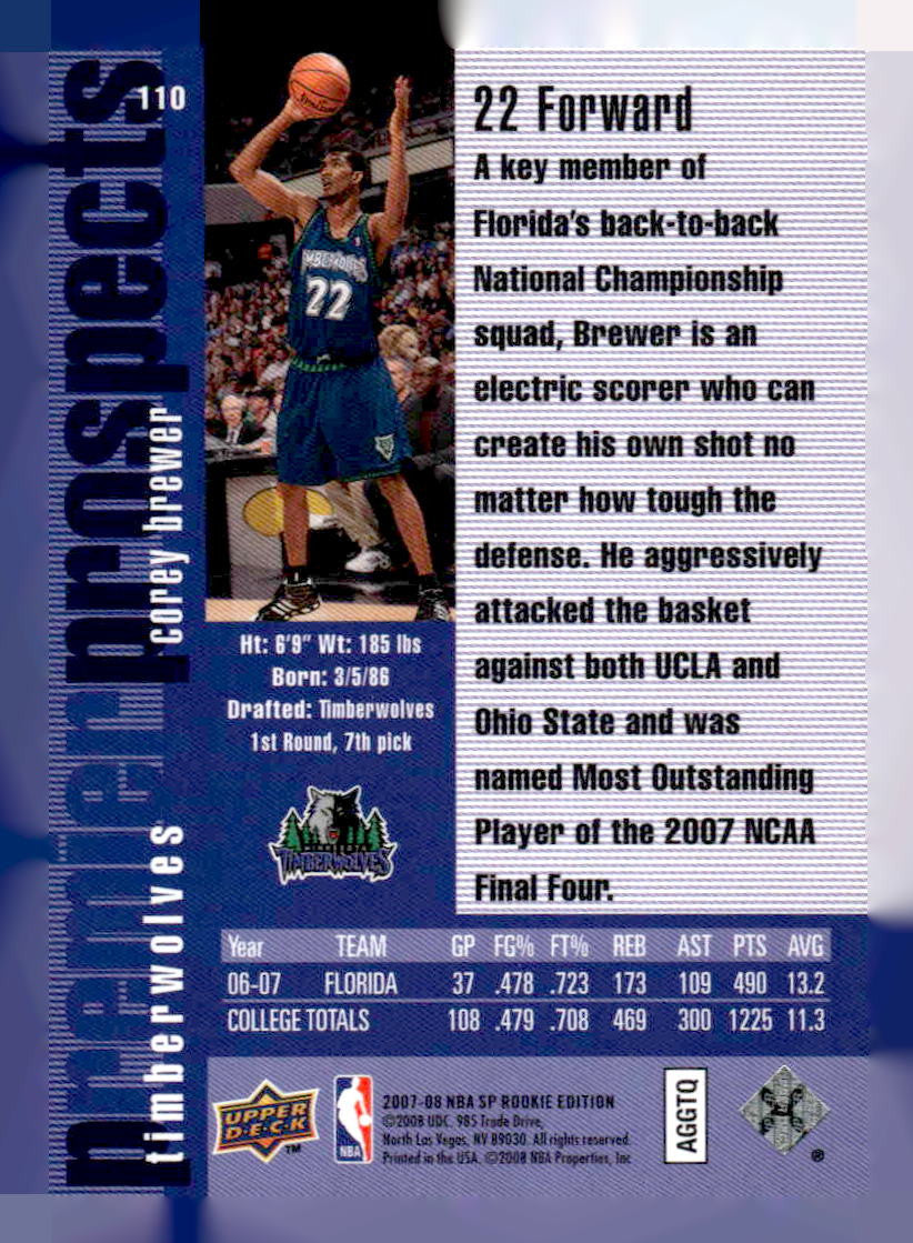 2007-08 SP Rookie Edition #110 Corey Brewer