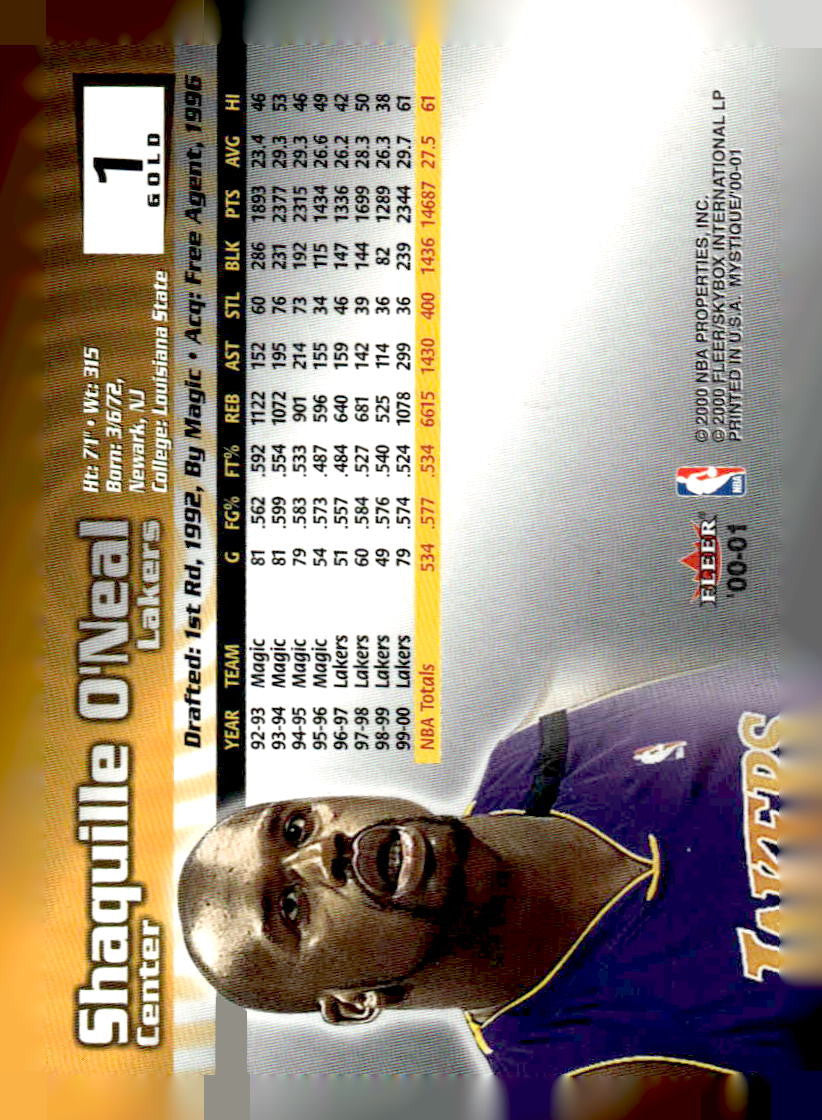 2000-01 Fleer Mystique #1 Shaquille O'Neal