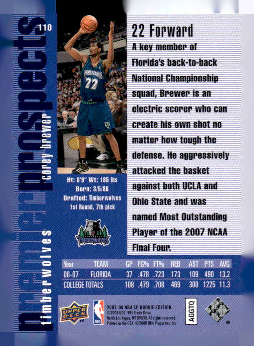 2007-08 SP Rookie Edition #110 Corey Brewer