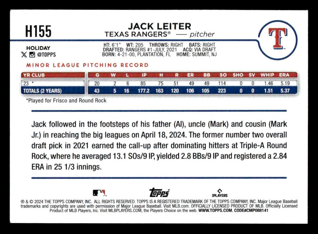 2024 Topps Holiday #H155 Jack Leiter
