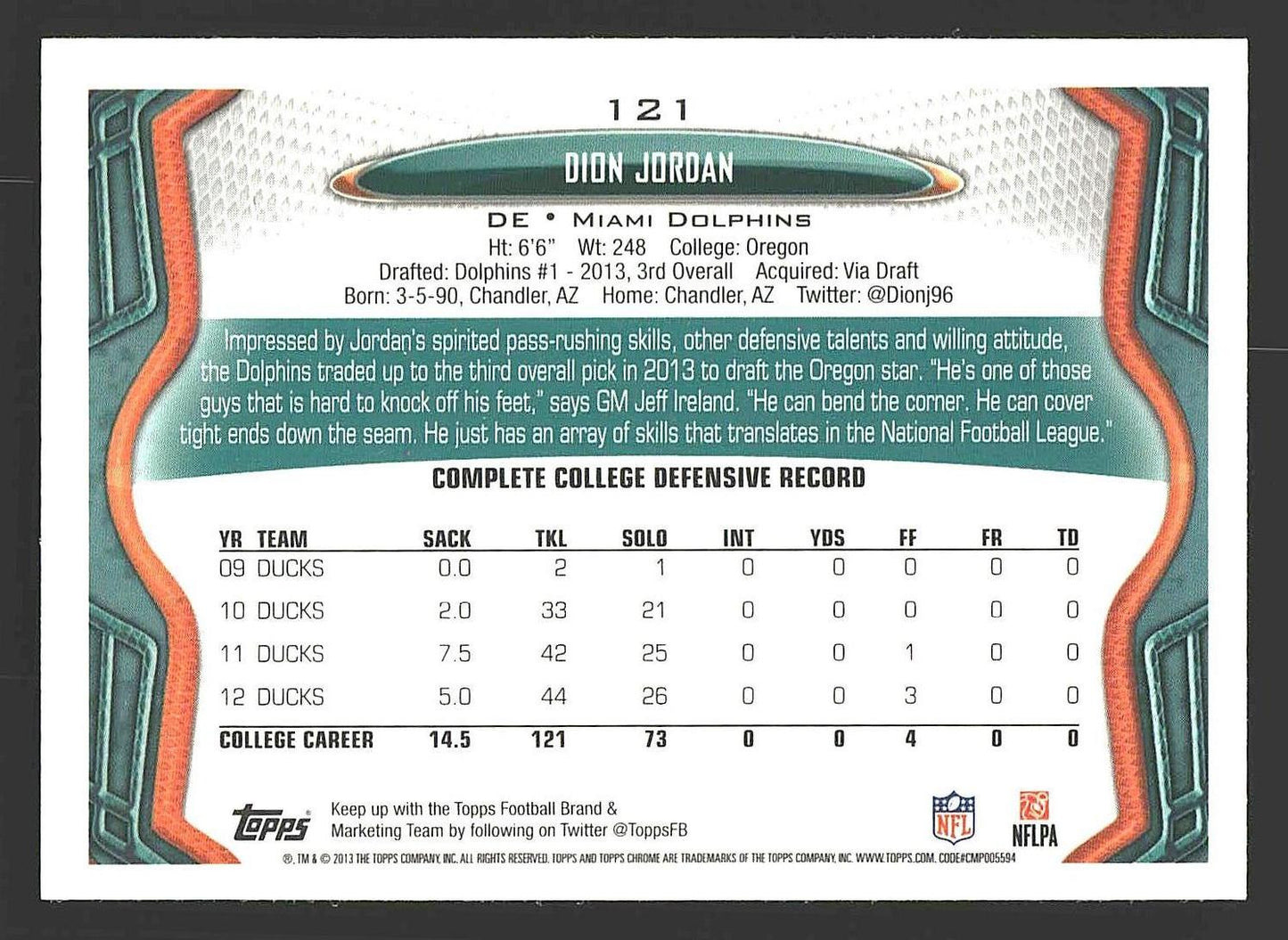 2013 Topps Chrome #121 Dion Jordan