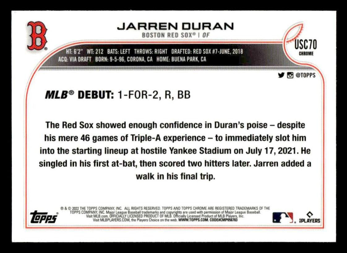 2022 Topps Chrome Update #USC70 Jarren Duran