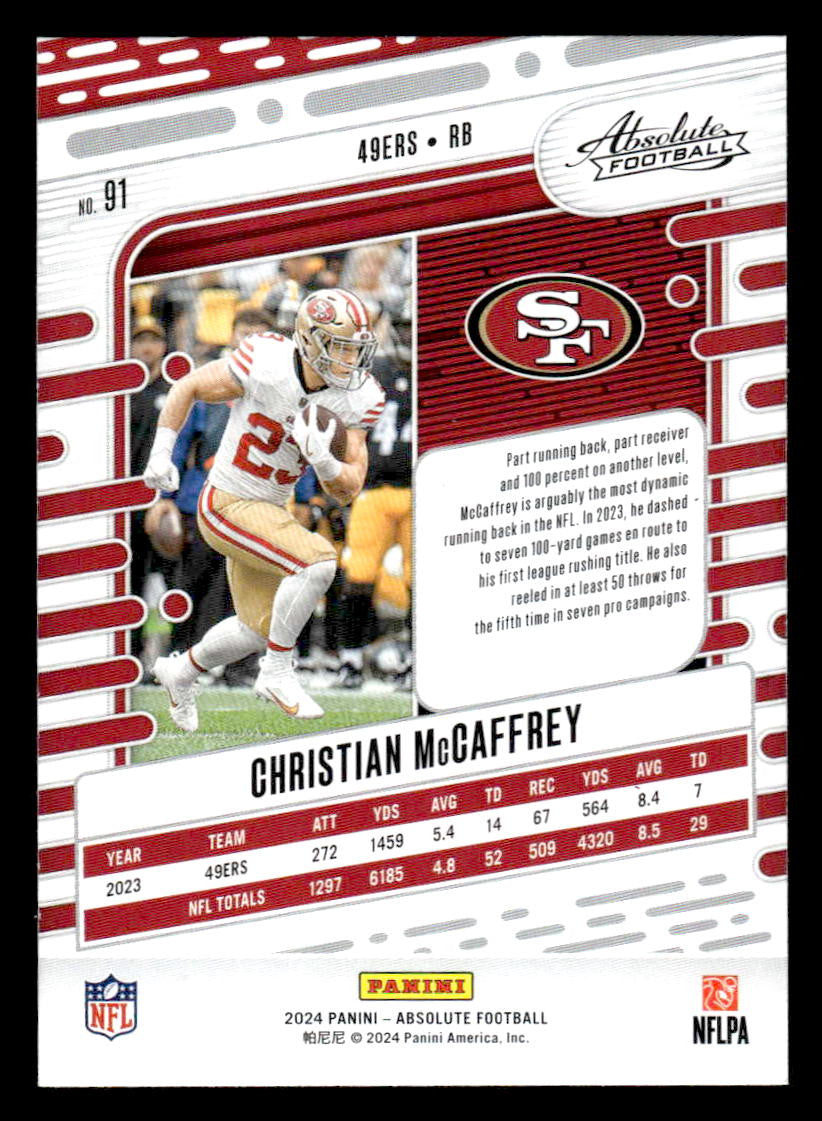 2024 Panini Absolute #91 Christian McCaffrey Red and Blue
