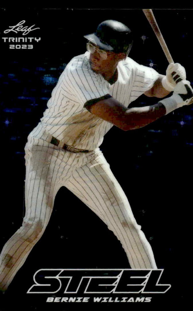 2023 Leaf Trinity #S-08 Bernie Williams Steel Stars and Dots Blue #/99