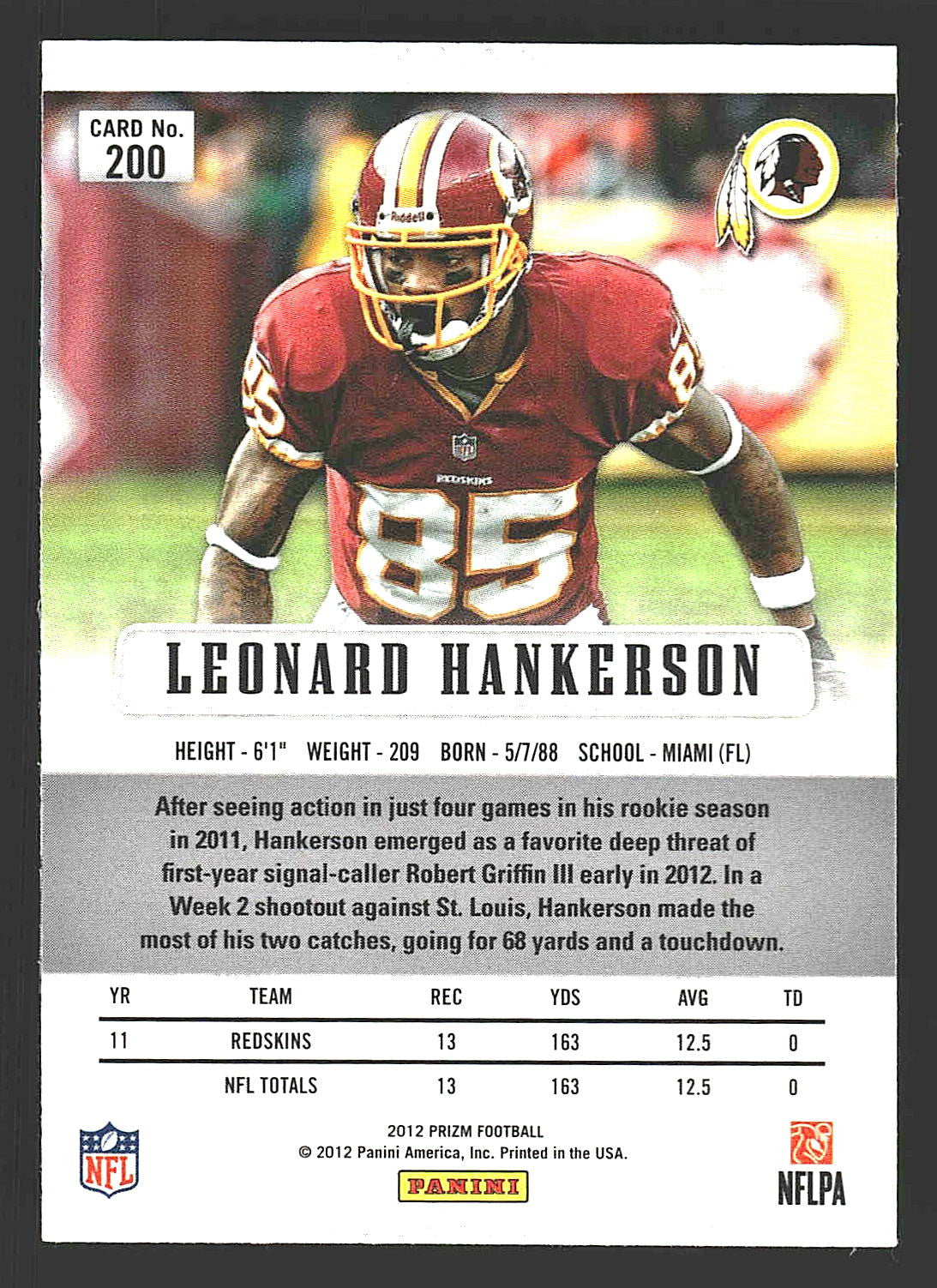 2012 Panini Prizm #200 Leonard Hankerson