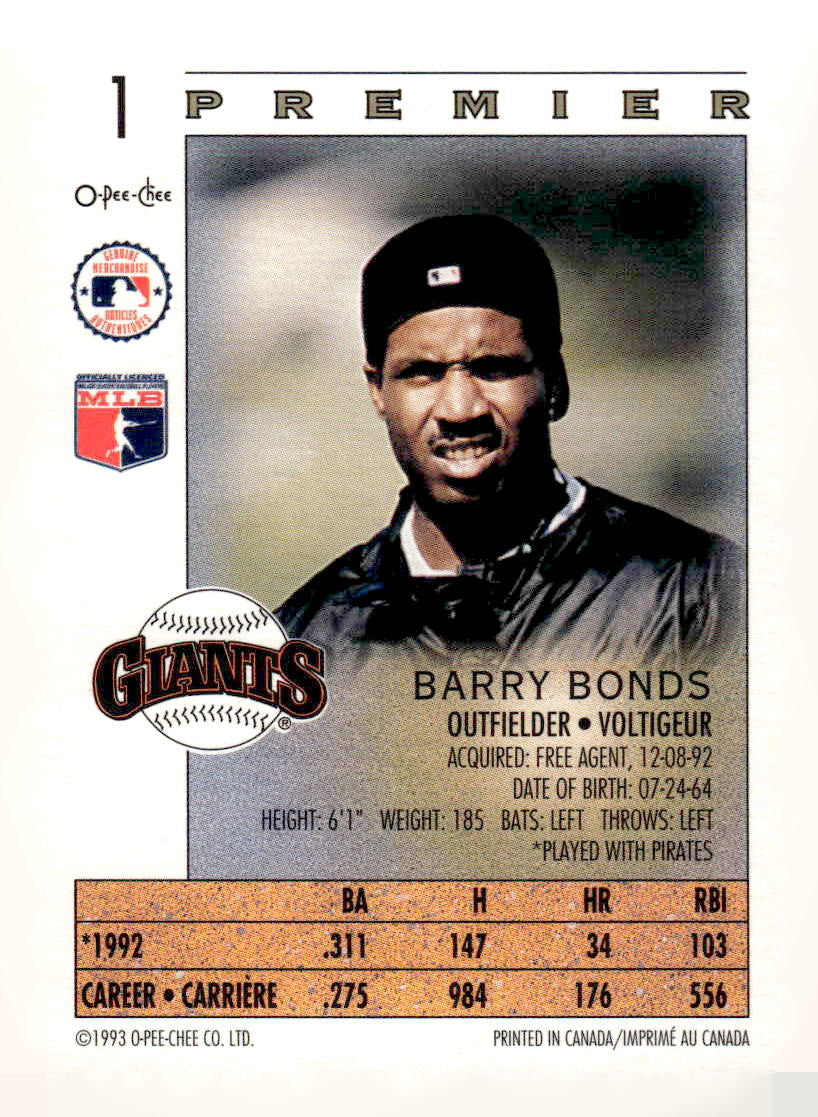 1993 O-Pee-Chee Premier #1 Barry Bonds