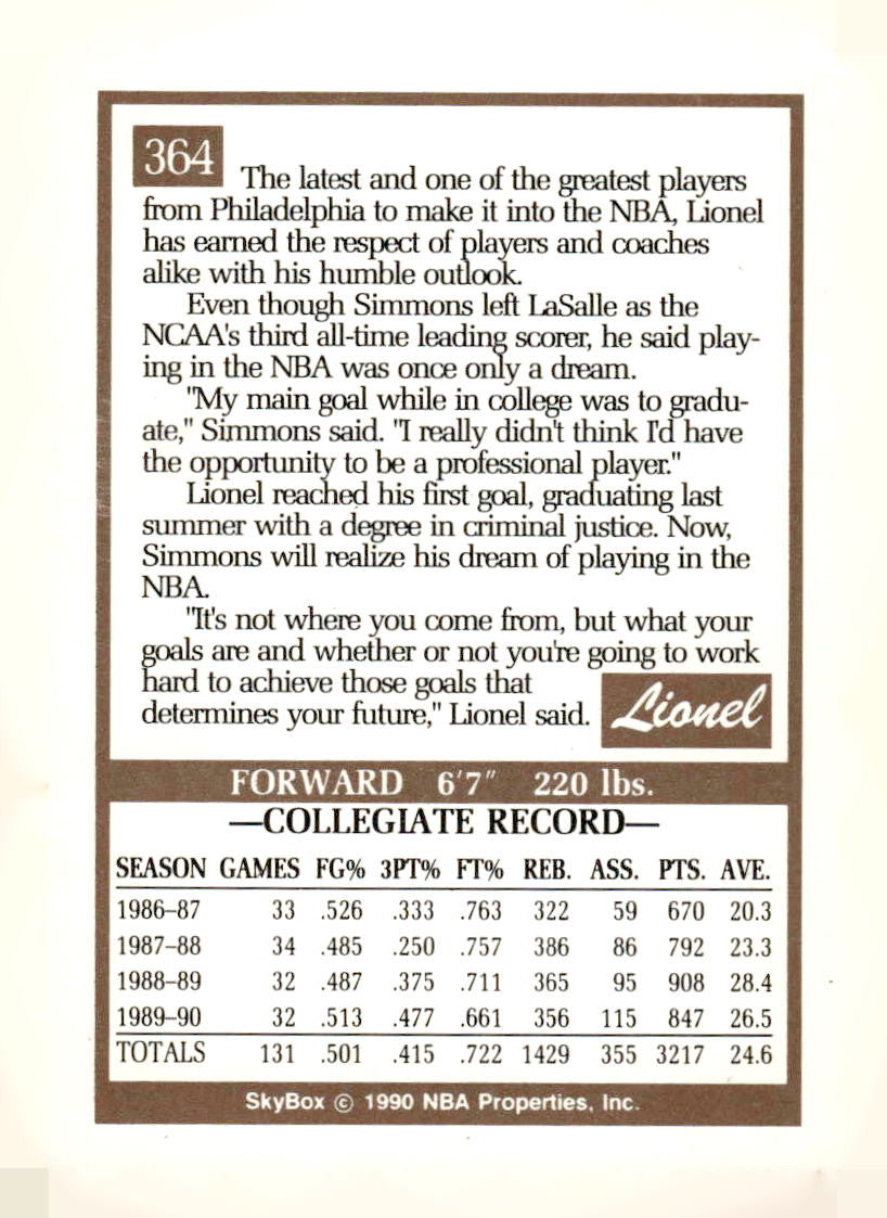 1990-91 SkyBox #364 Lionel Simmons