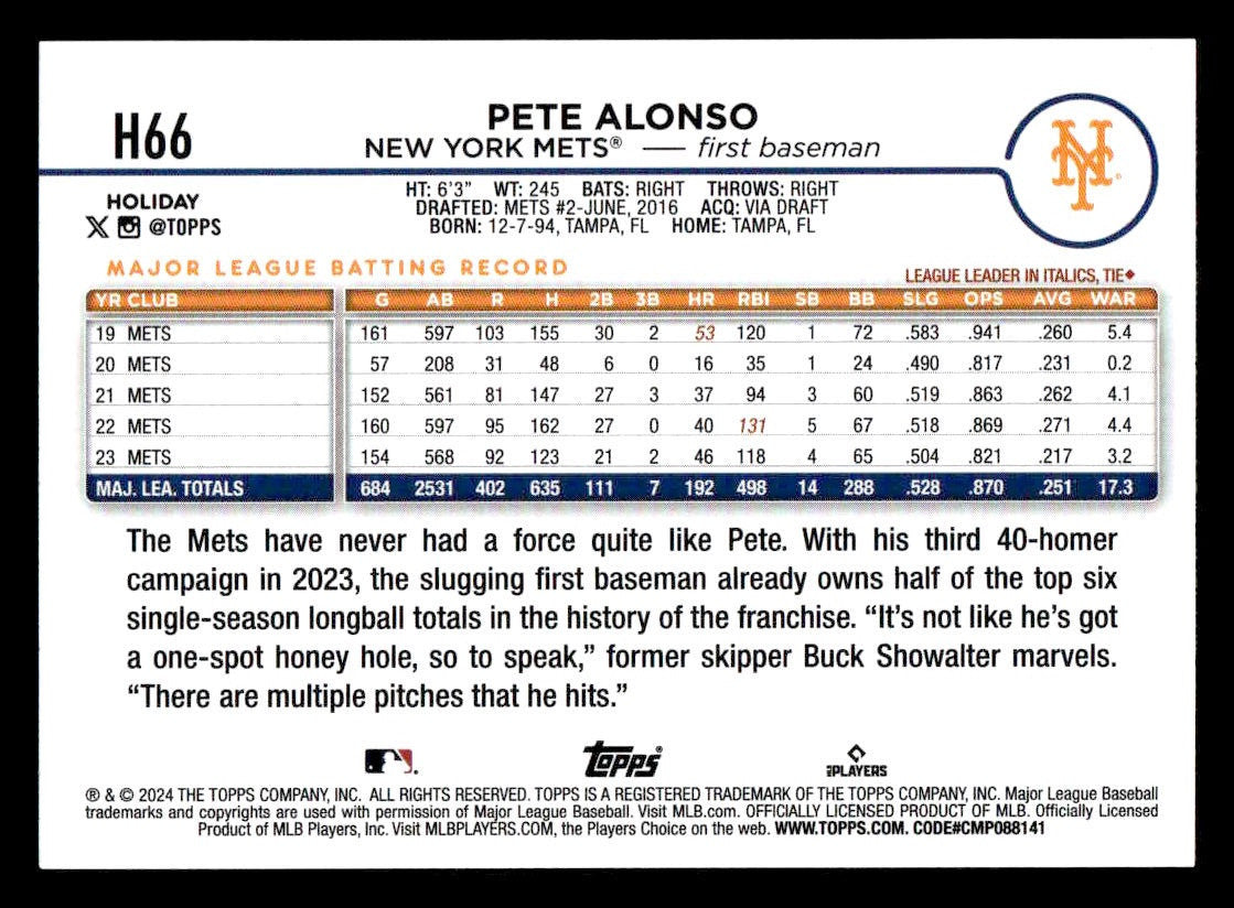 2024 Topps Holiday #H66 Pete Alonso