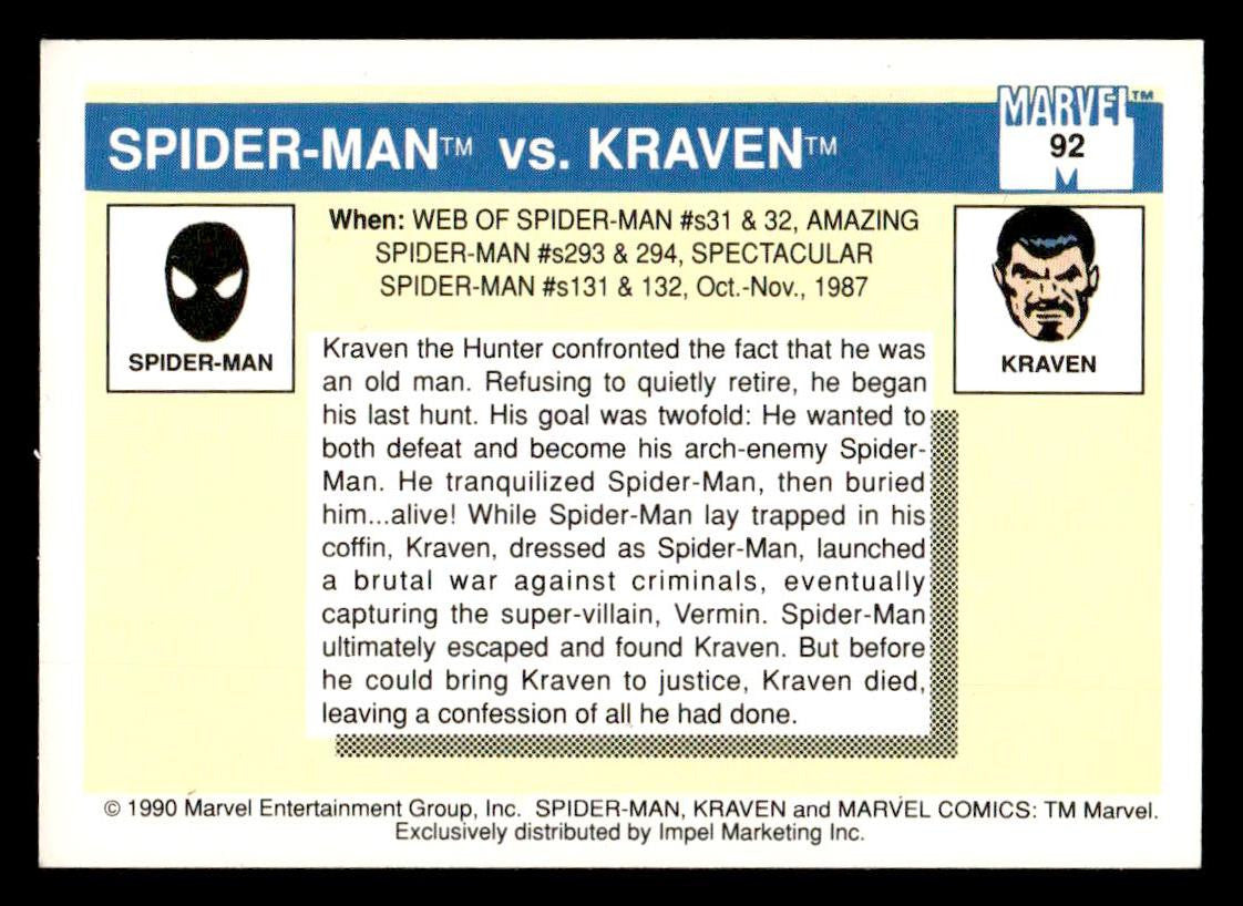 1990 Impel Marvel Universe #92 Spider-Man vs. Kraven