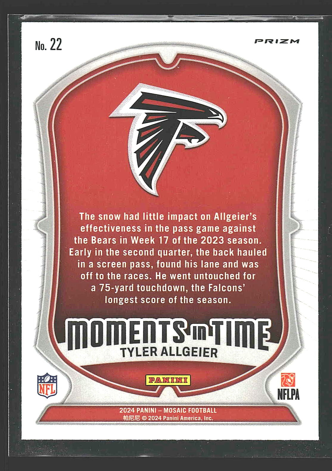 2024 Panini Mosaic #22 Tyler Allgeier Moments in Time No Huddle Silver
