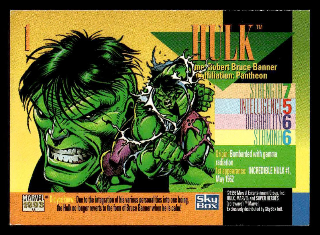 1993 SkyBox Marvel Universe #1 Hulk