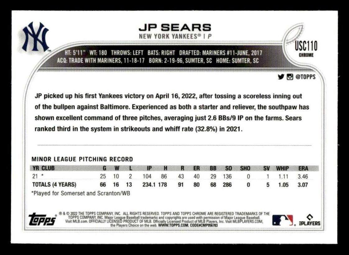 2022 Topps Chrome Update #USC110 JP Sears