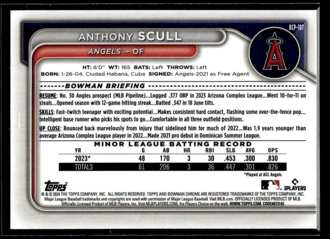 2024 Bowman #BCP-107 Anthony Scull Chrome Prospects