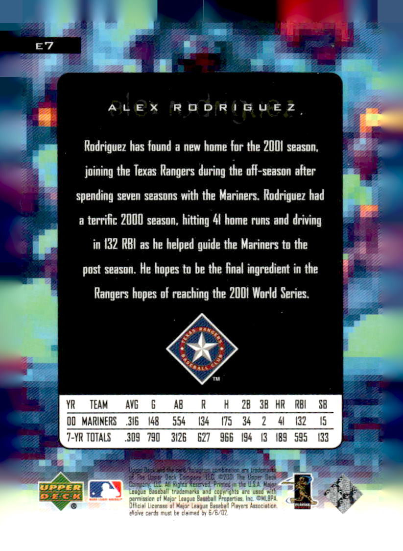 2001 Upper Deck #E7 Alex Rodriguez e-Cards