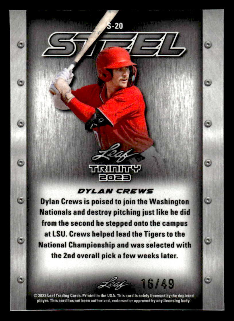 2023 Leaf Trinity #S-20 Dylan Crews Steel Stars and Dots Purple