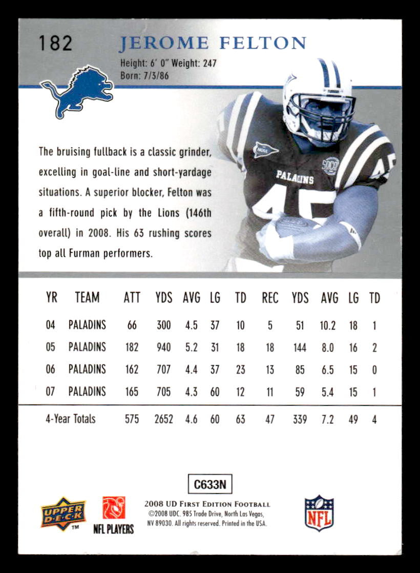 2008 Upper Deck First Edition #182 Jerome Felton