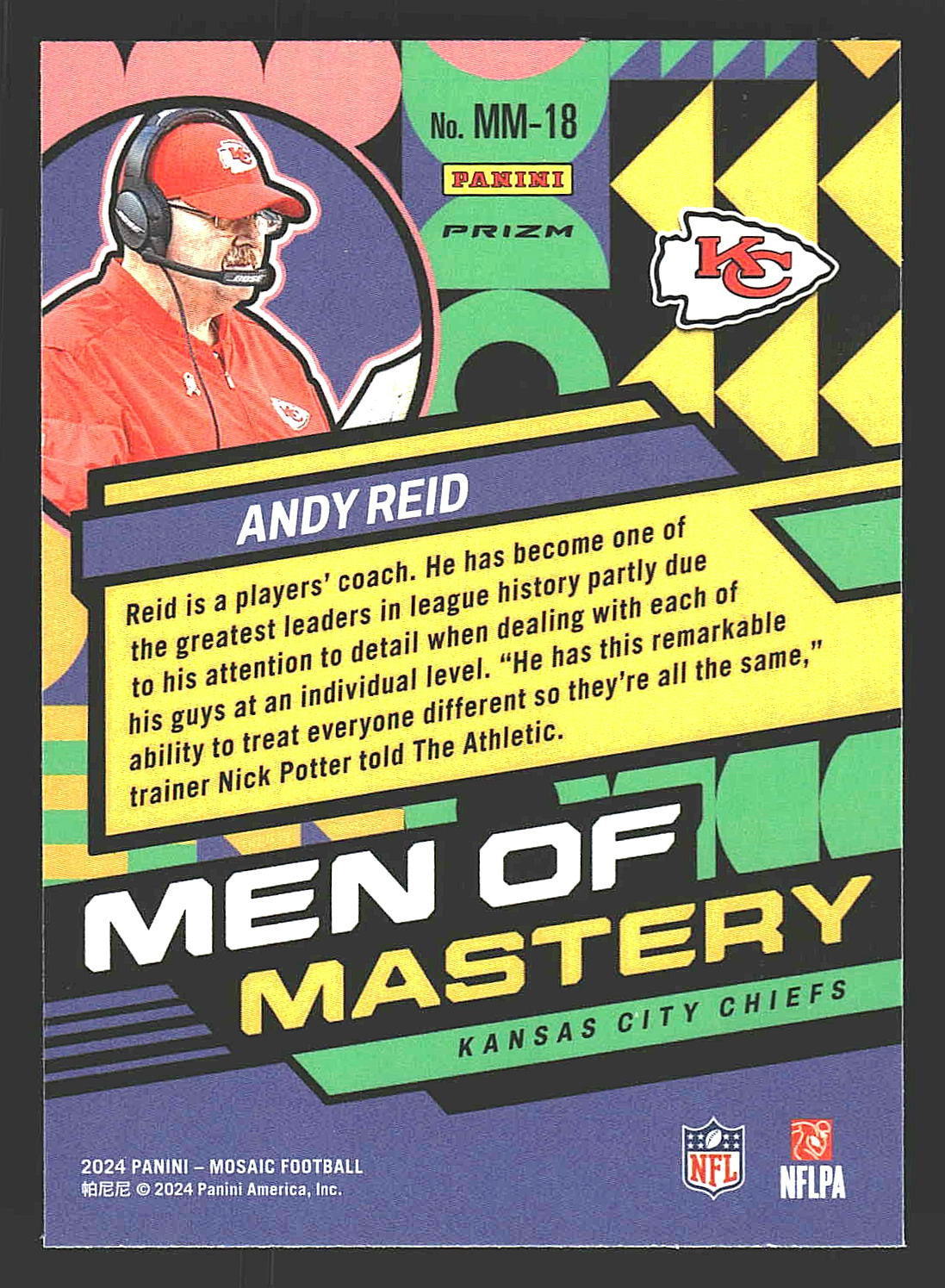 2024 Panini Mosaic #18 Andy Reid Men of Mastery No Huddle Silver