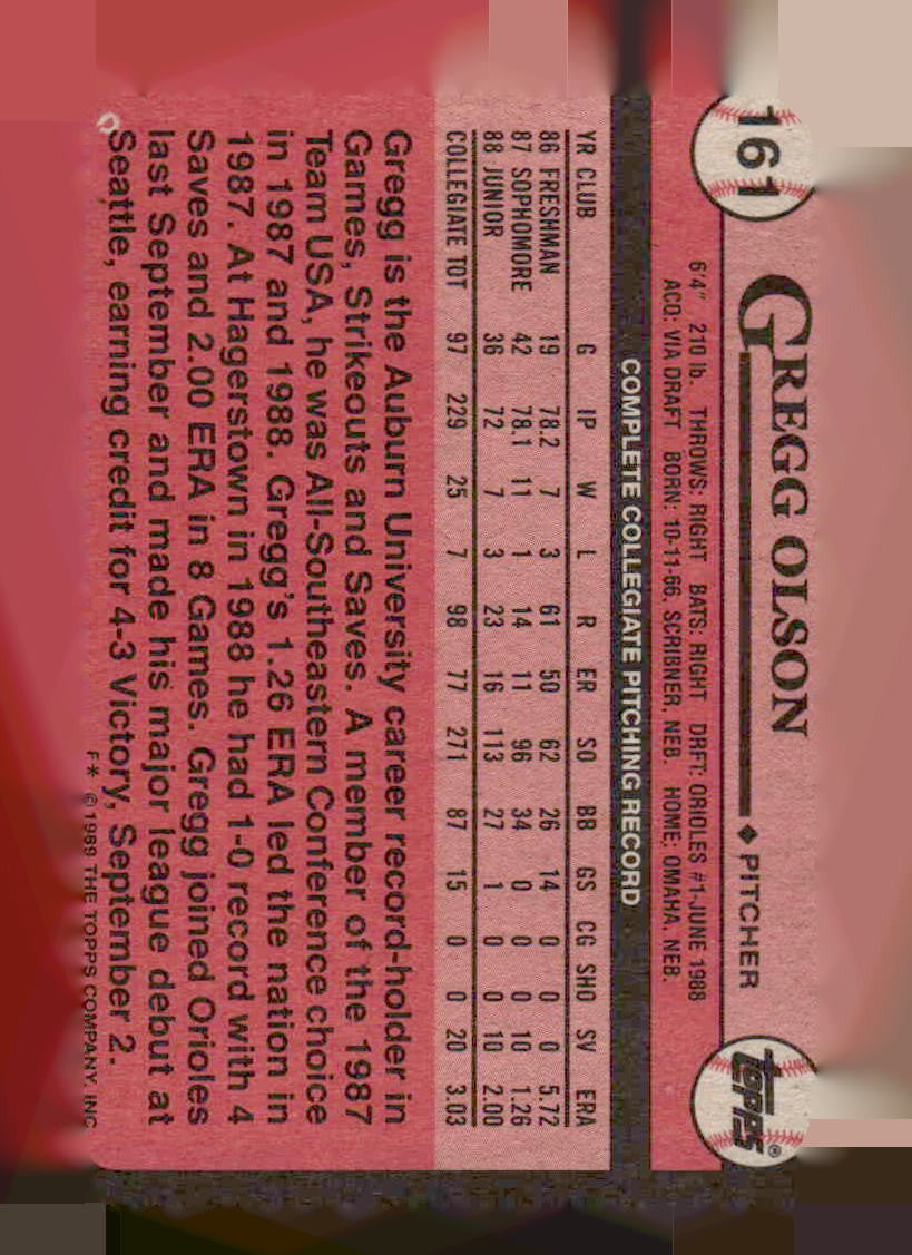 1989 Topps #161 Gregg Olson