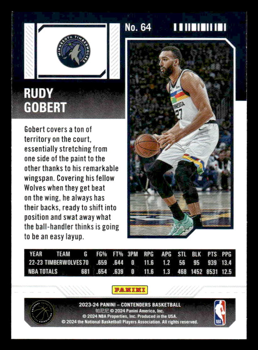 2023-24 Panini Contenders #64 Rudy Gobert Season Ticket Retail