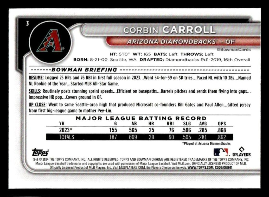 2024 Bowman Chrome #3 Corbin Carroll