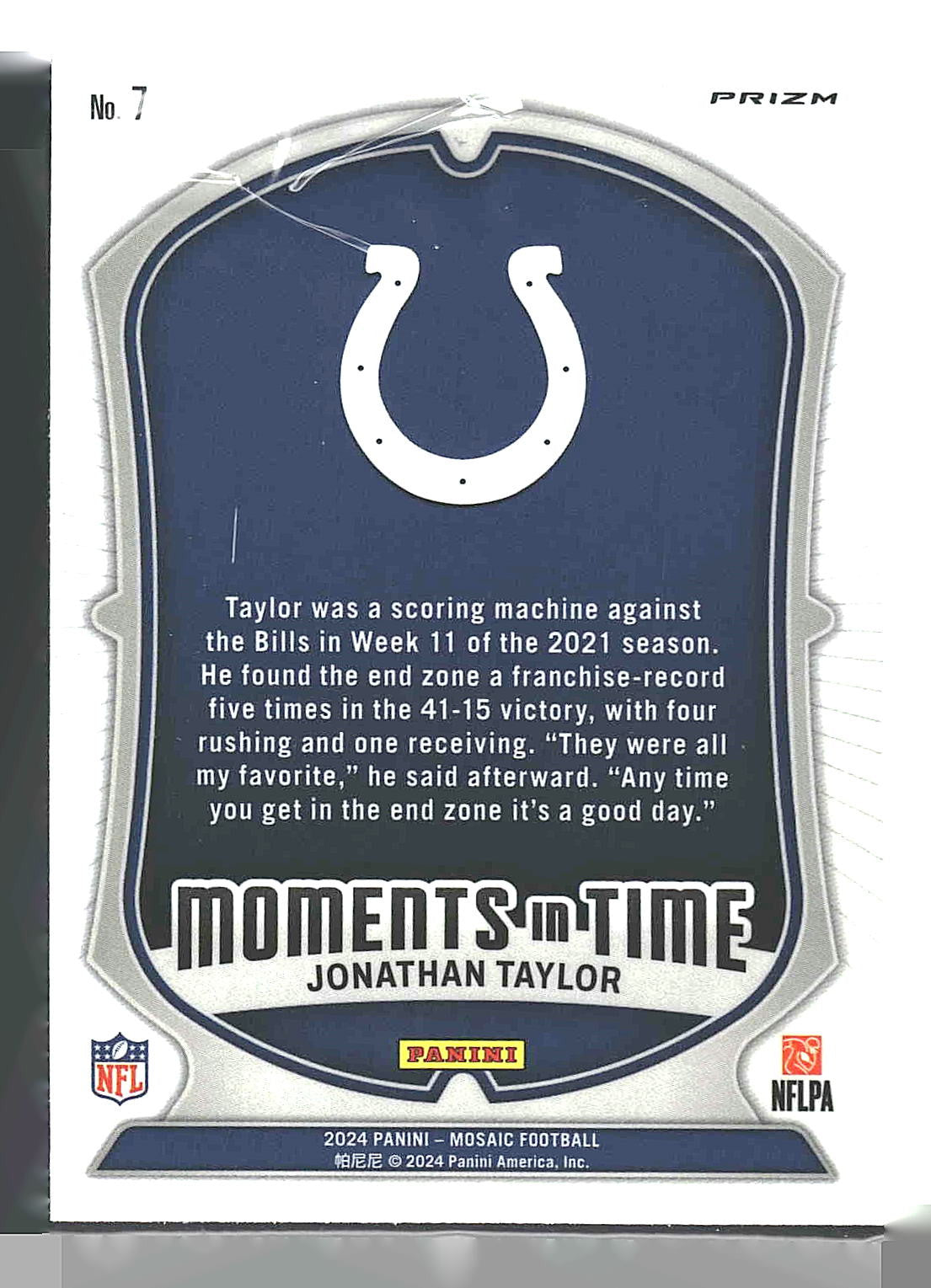 2024 Panini Mosaic #7 Jonathan Taylor Moments in Time No Huddle Silver