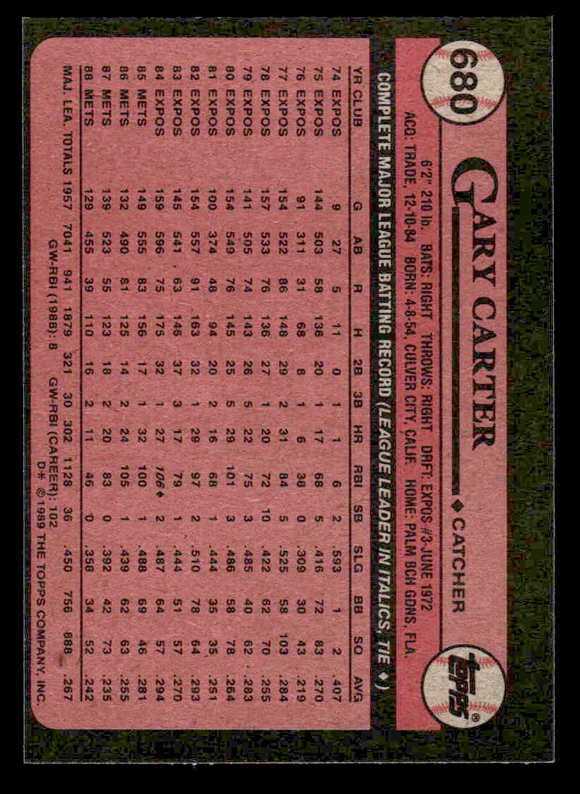 1989 Topps #680 Gary Carter